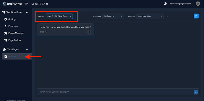 chat interface showing qwen model