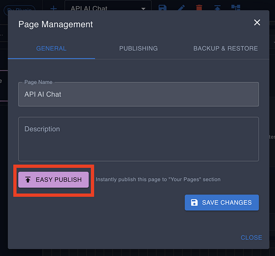 Easy publish button in BrainDrive