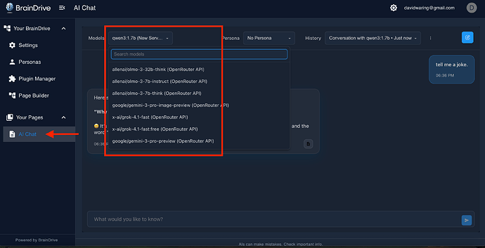 OpenRouter Models in dropdown