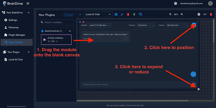 Using the BrainDrive Page Builder