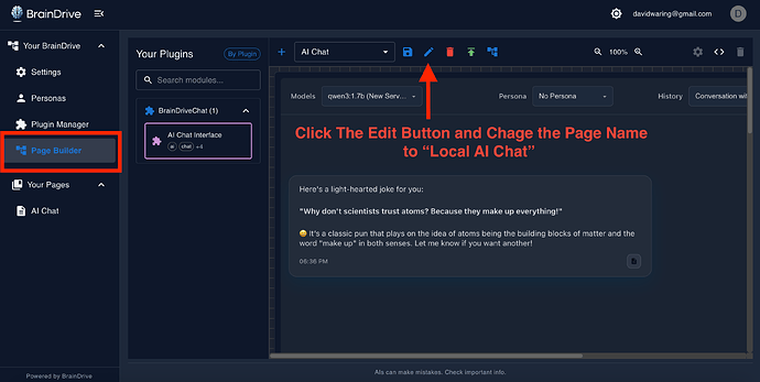 Editing a page name in BrainDrive