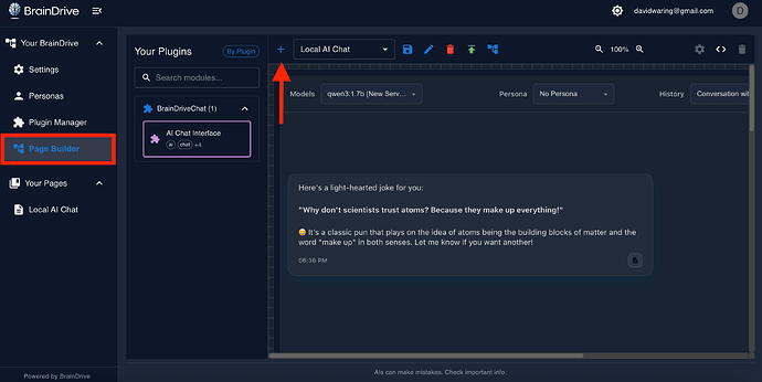 Creating a new page in BrainDrive