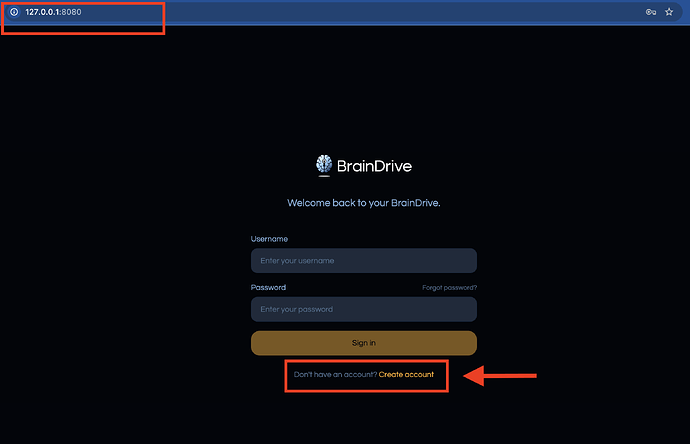 BrainDrive Login Page