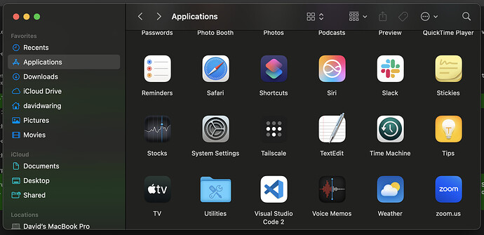 Applications folder on Mac