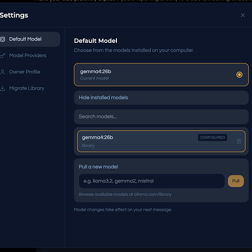 BrainDrive — Model Installed and Selected